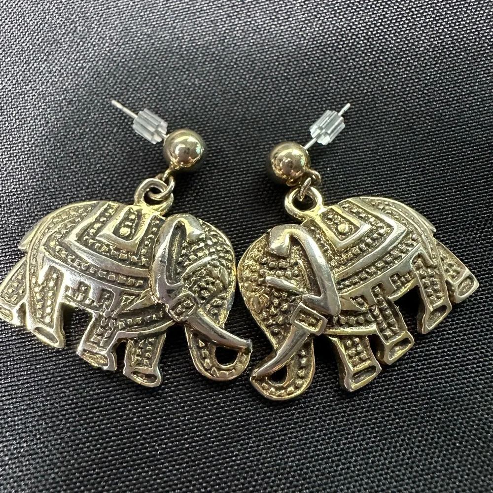 Vintage Gold Elephant Drop Earrings - Women Jewelry